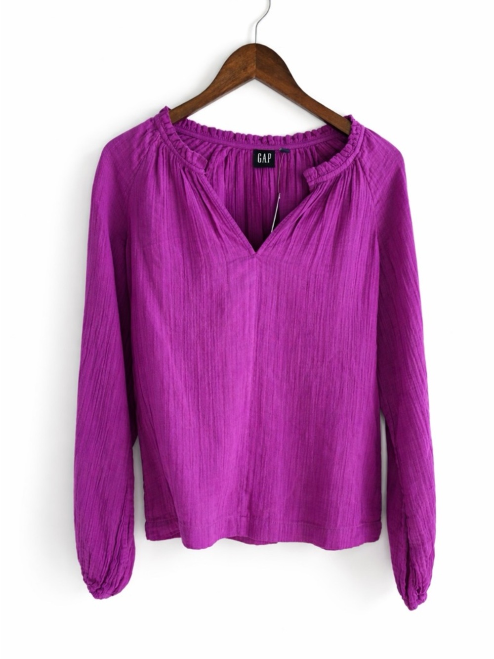 GAP Deep Magenta Gauze Blouse XS NWT Long Sleeve Boho Peasant Top